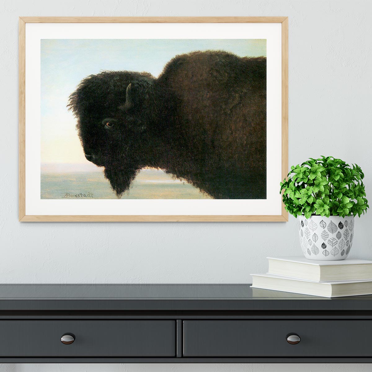 Buffalo Head by Bierstadt Framed Print - Canvas Art Rocks - 3