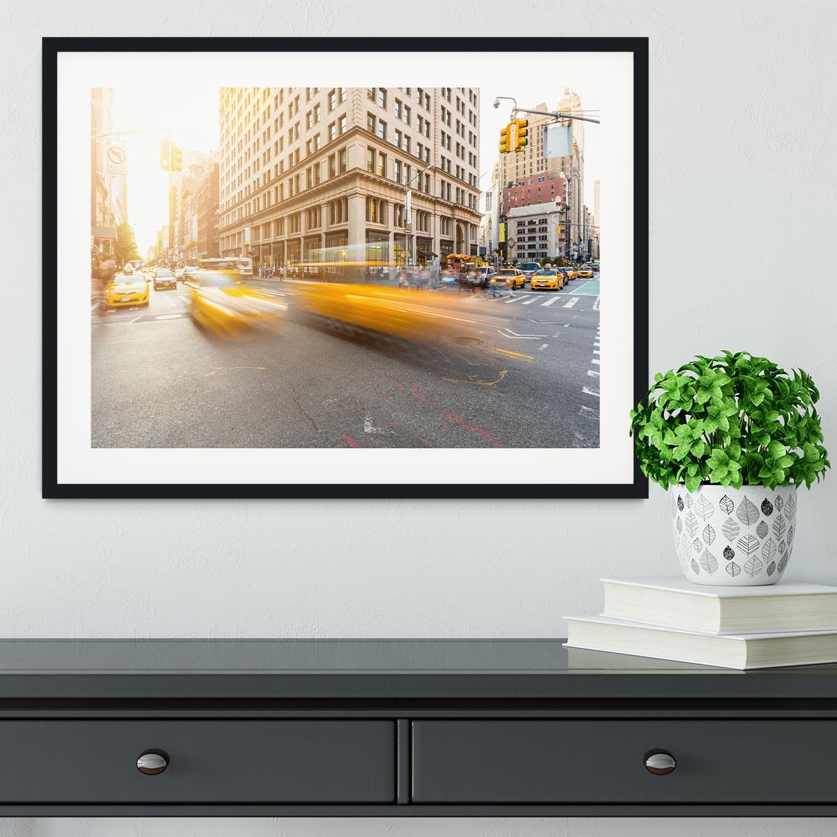 Busy road intersection in Manhattan Framed Print - Canvas Art Rocks - 1