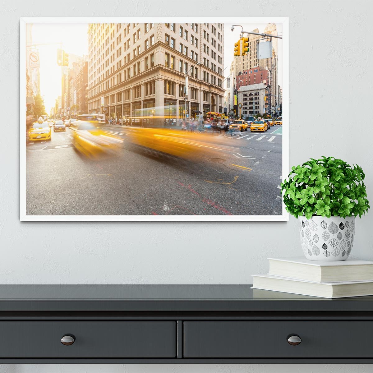 Busy road intersection in Manhattan Framed Print - Canvas Art Rocks -6