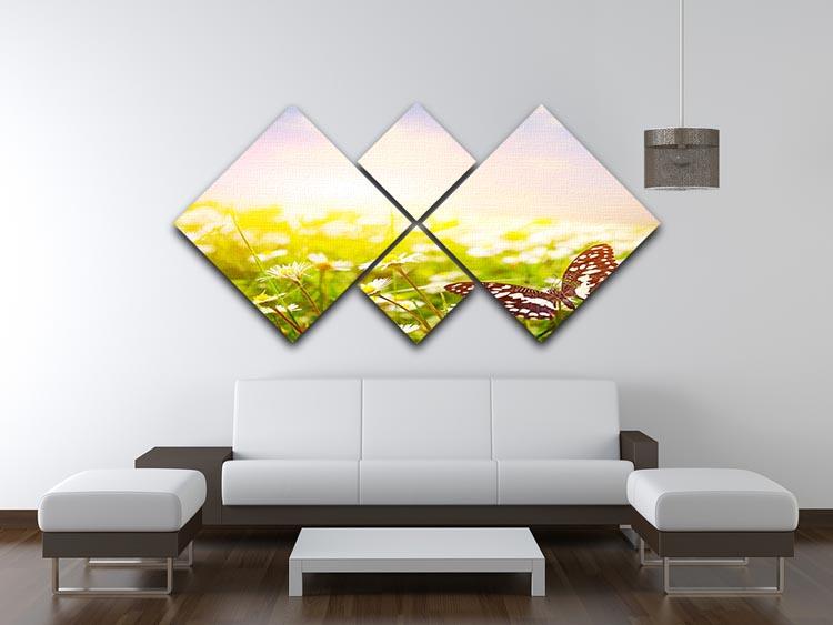 Butterfly on a daisy field 4 Square Multi Panel Canvas - Canvas Art Rocks - 3