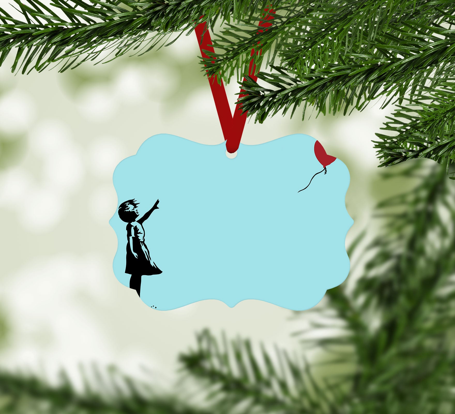 Banksy Balloon Heart Girl Light Blue Christmas Ornament