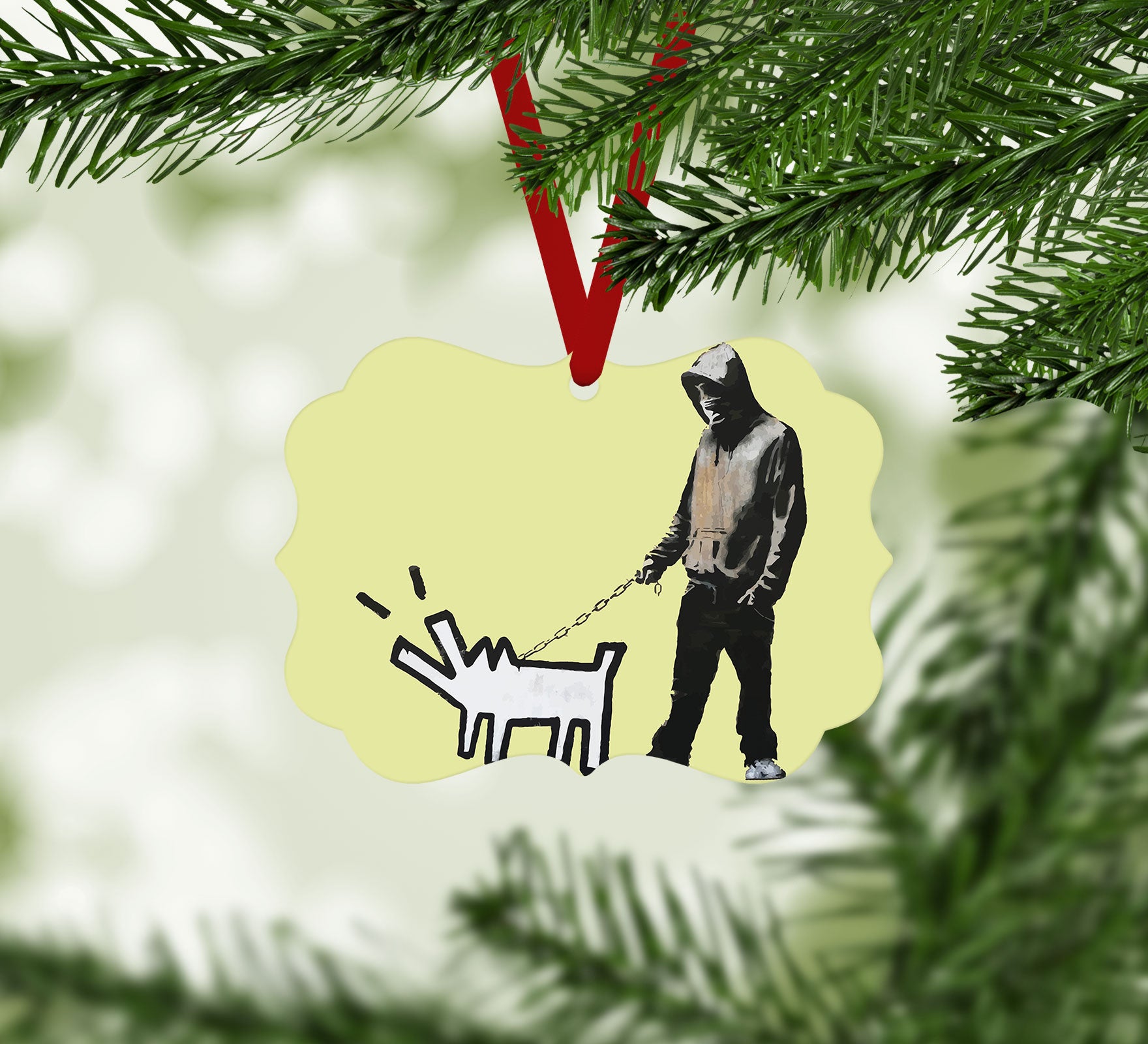 Banksy Keith Haring Dog Christmas Ornament