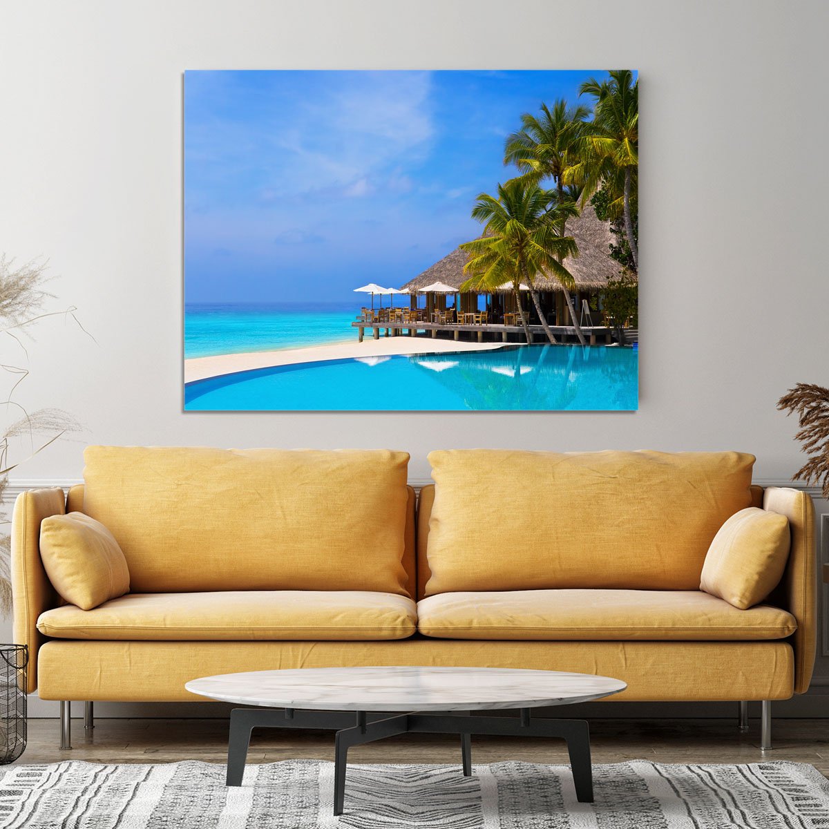 Cafe and pool on a tropical beach Canvas Print or Poster