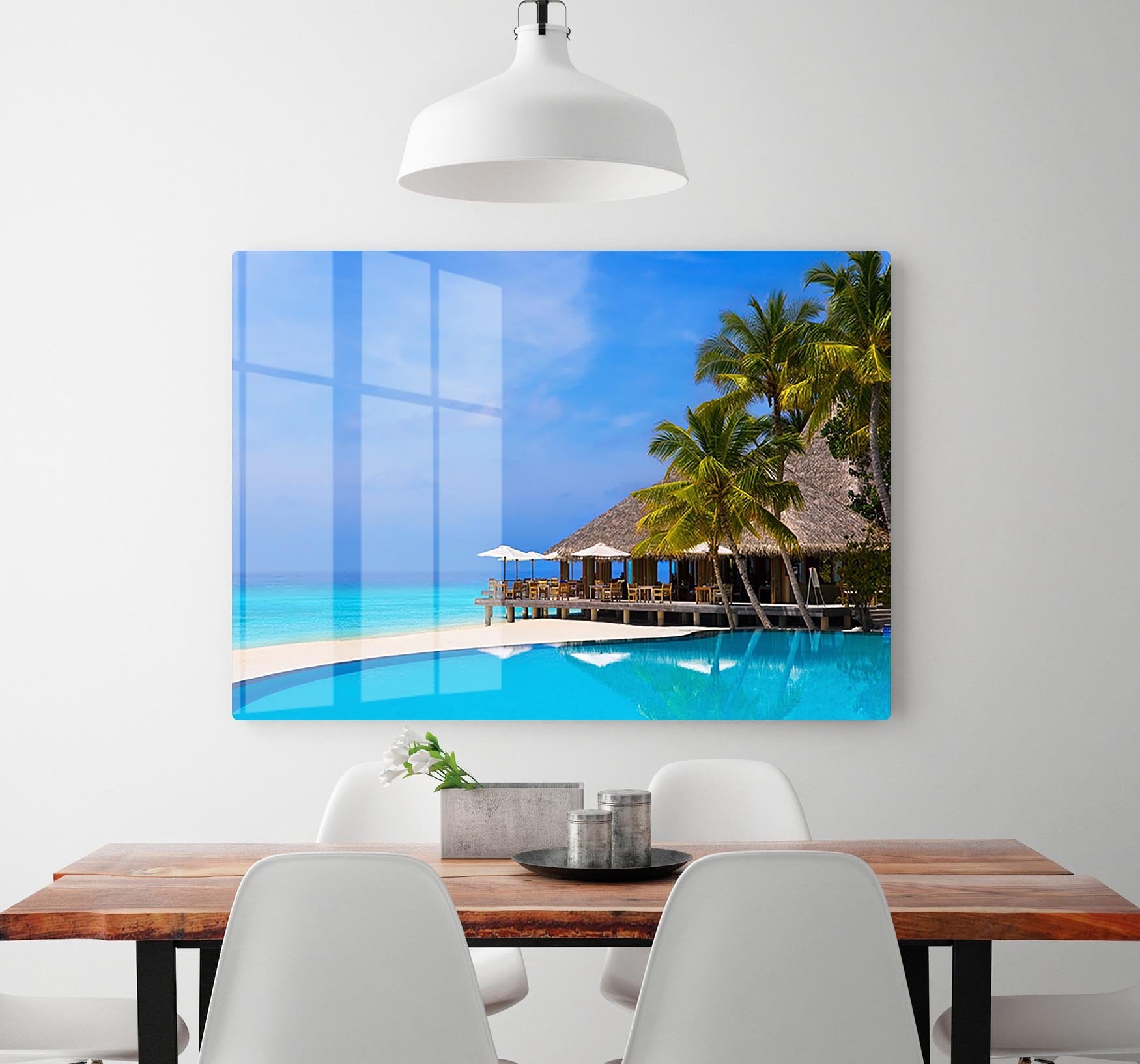 Cafe and pool on a tropical beach HD Metal Print - Canvas Art Rocks - 2