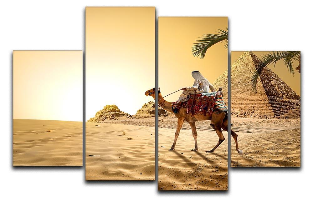Camel near pyramids desert of Egypt 4 Split Panel Canvas  - Canvas Art Rocks - 1