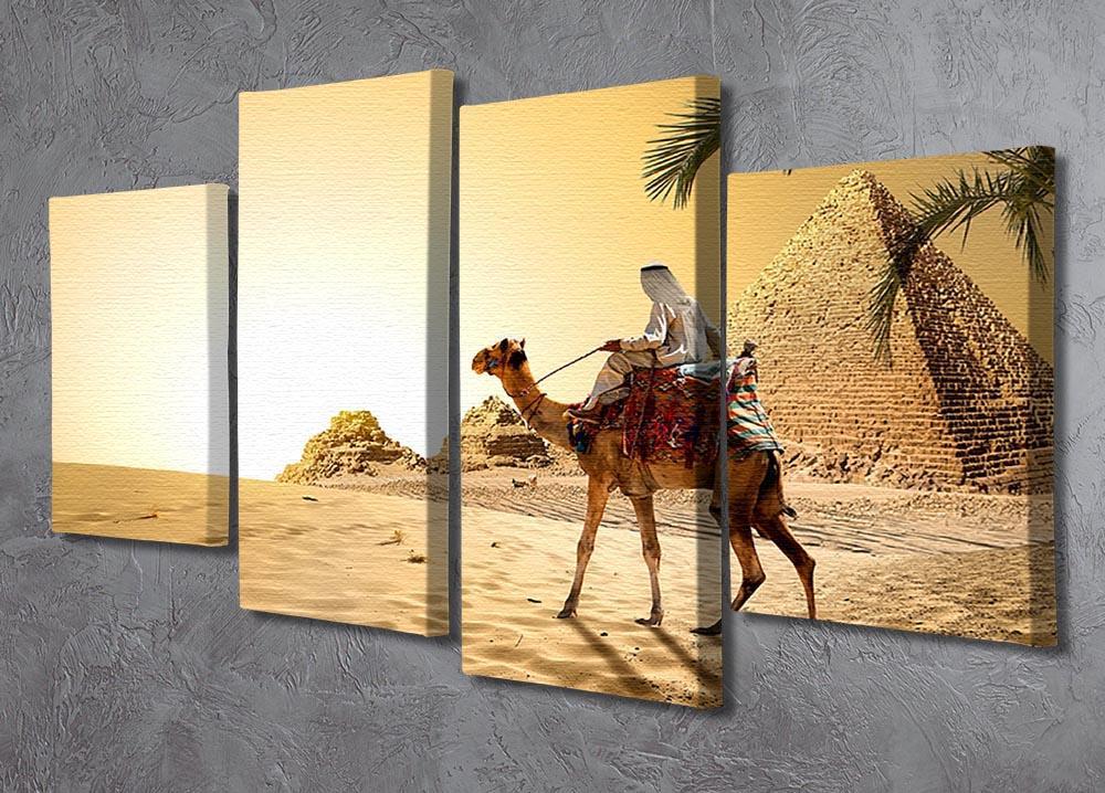 Camel near pyramids desert of Egypt 4 Split Panel Canvas  - Canvas Art Rocks - 2