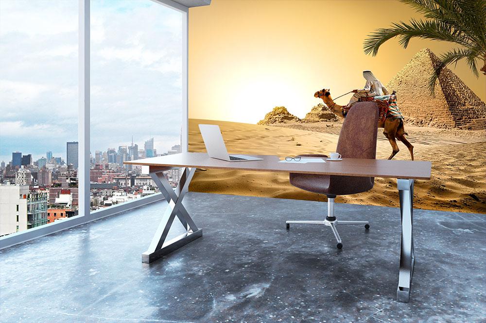 Camel near pyramids desert of Egypt Wall Mural Wallpaper - Canvas Art Rocks - 3