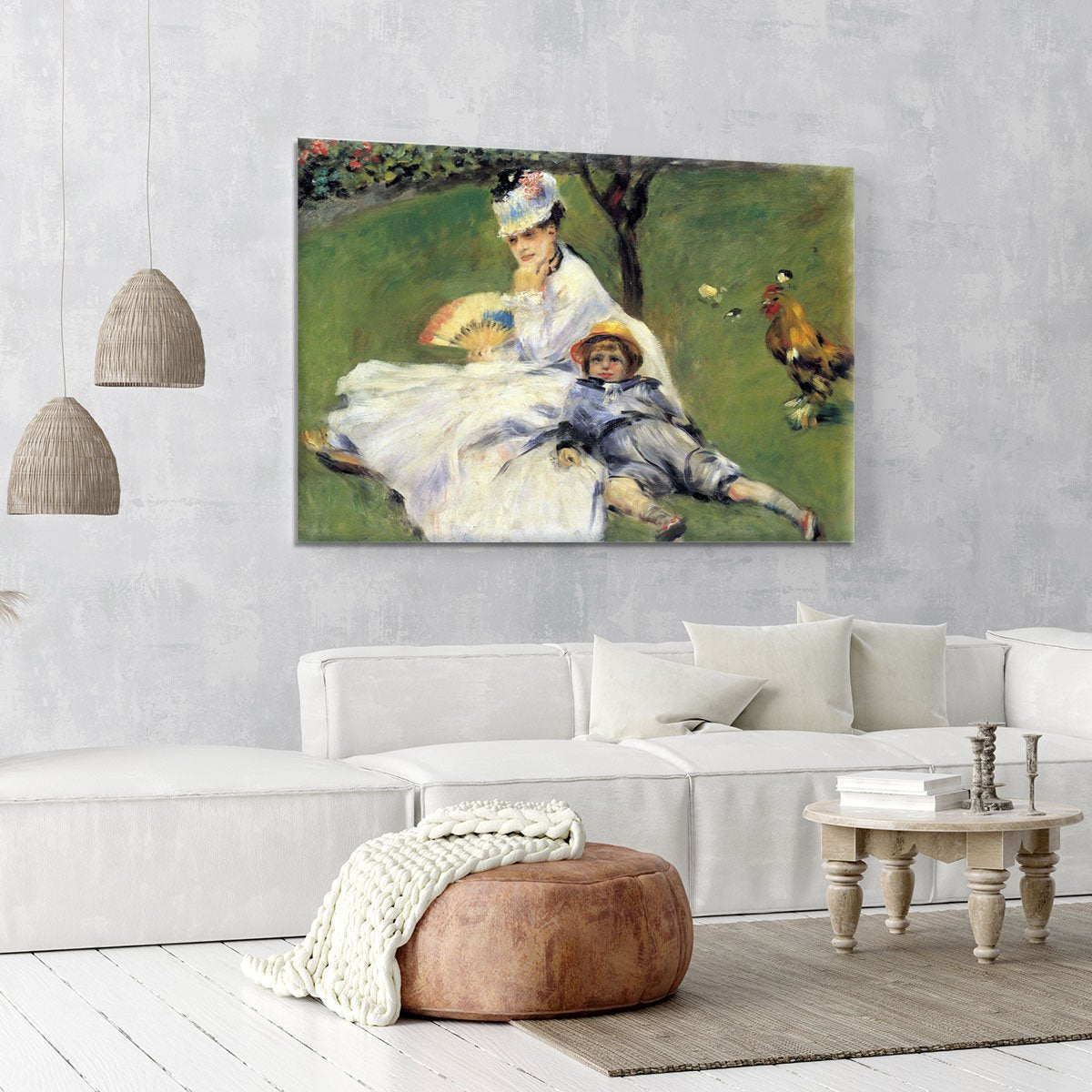 Camille Monet and her son Jean in the garden of Argenteuil by Renoir Canvas Print or Poster