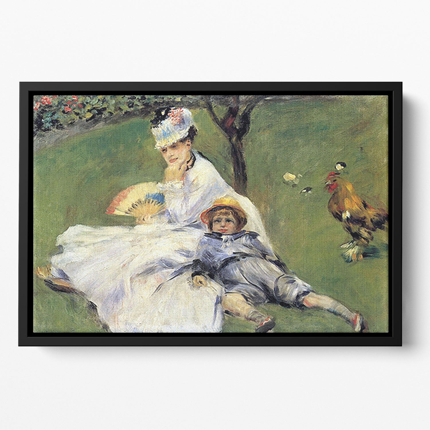Camille Monet and her son Jean in the garden of Argenteuil by Renoir Floating Framed Canvas