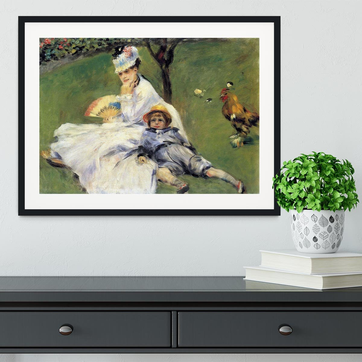 Camille Monet and her son Jean in the garden of Argenteuil by Renoir Framed Print - Canvas Art Rocks - 1