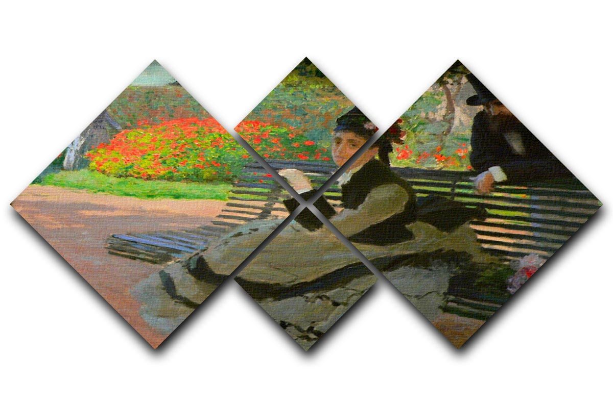 Camille Monet on a garden bench by Monet 4 Square Multi Panel Canvas  - Canvas Art Rocks - 1
