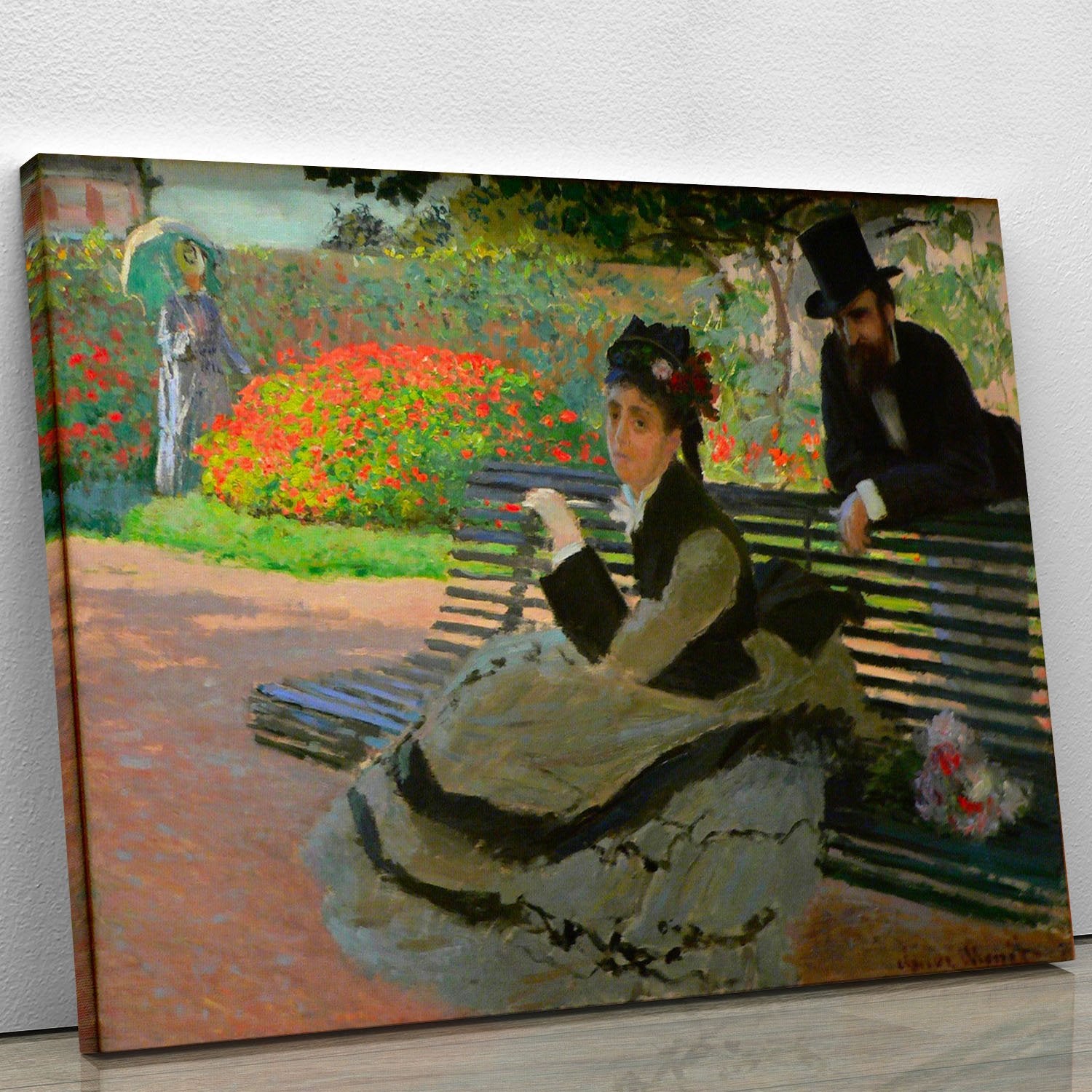 Camille Monet on a garden bench by Monet Canvas Print or Poster