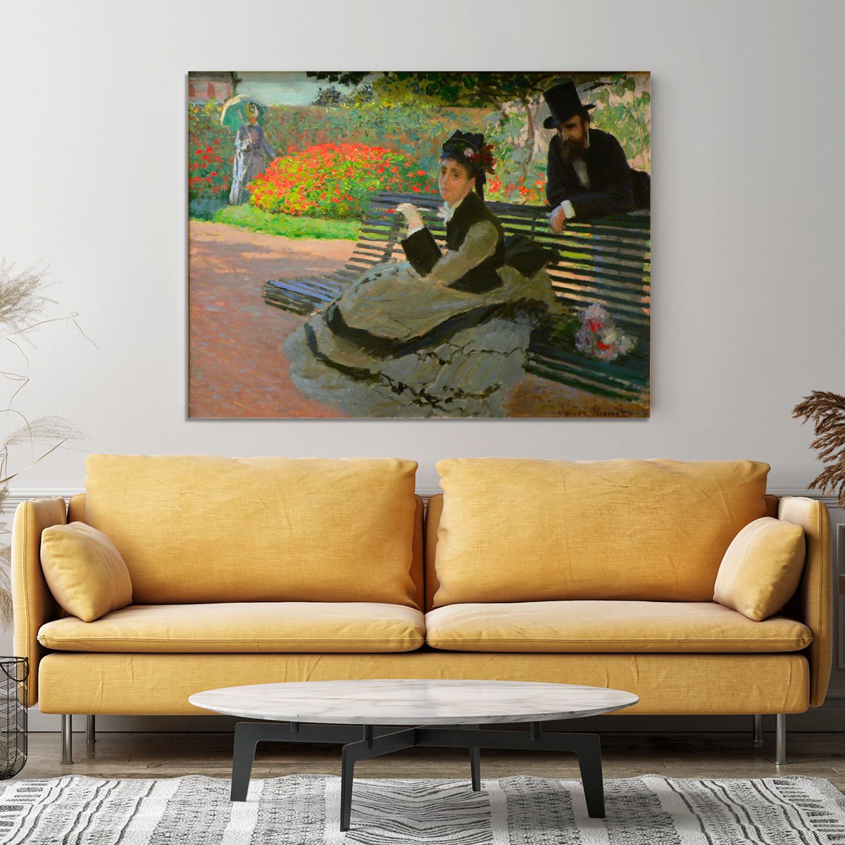 Camille Monet on a garden bench by Monet Canvas Print or Poster