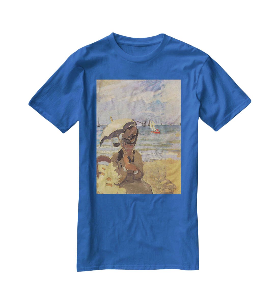 Camille Monet on the beach at Trouville by Monet T-Shirt - Canvas Art Rocks - 2