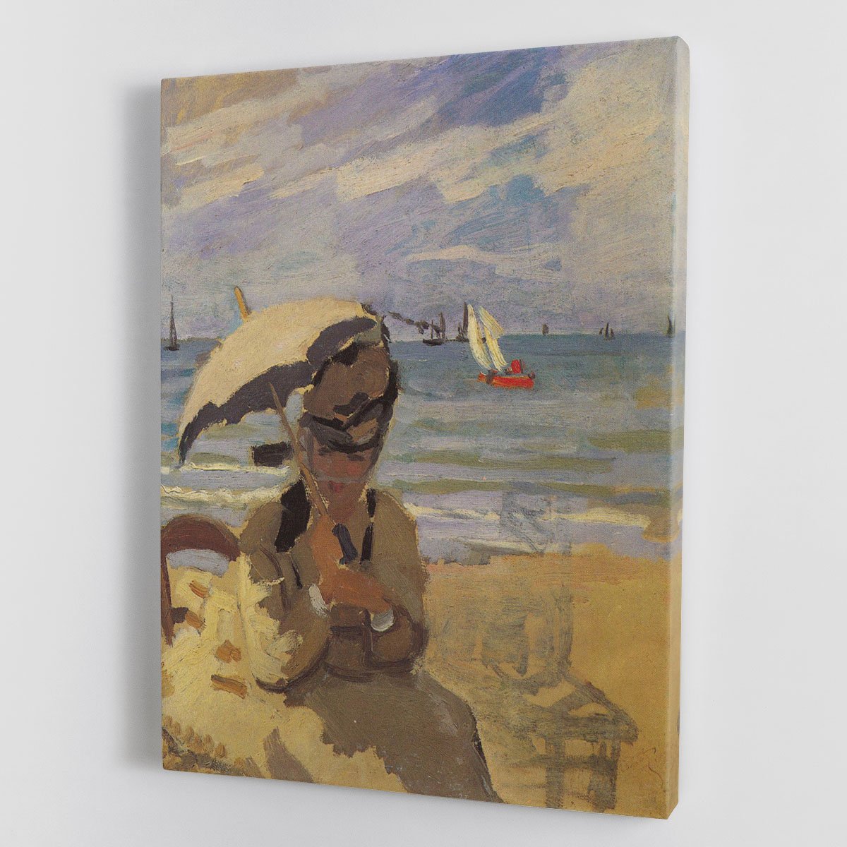 Camille Monet on the beach at Trouville by Monet Canvas Print or Poster