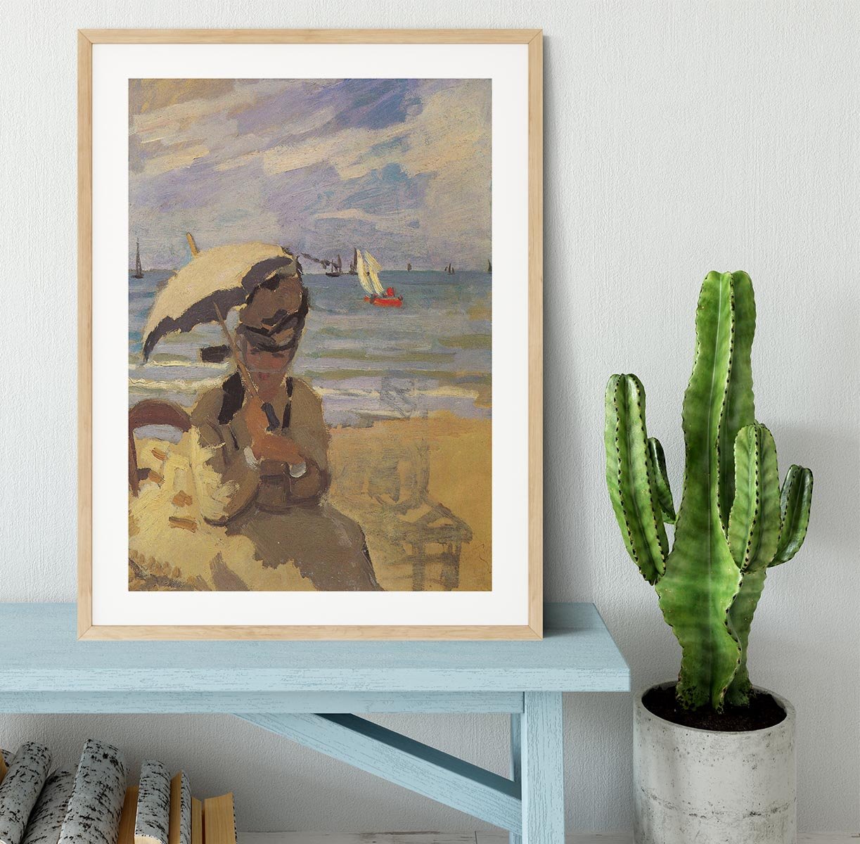 Camille Monet on the beach at Trouville by Monet Framed Print - Canvas Art Rocks - 3