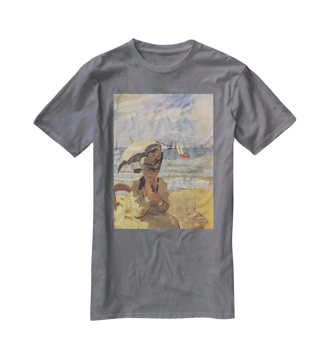 Camille Monet on the beach at Trouville by Monet T-Shirt - Canvas Art Rocks - 3
