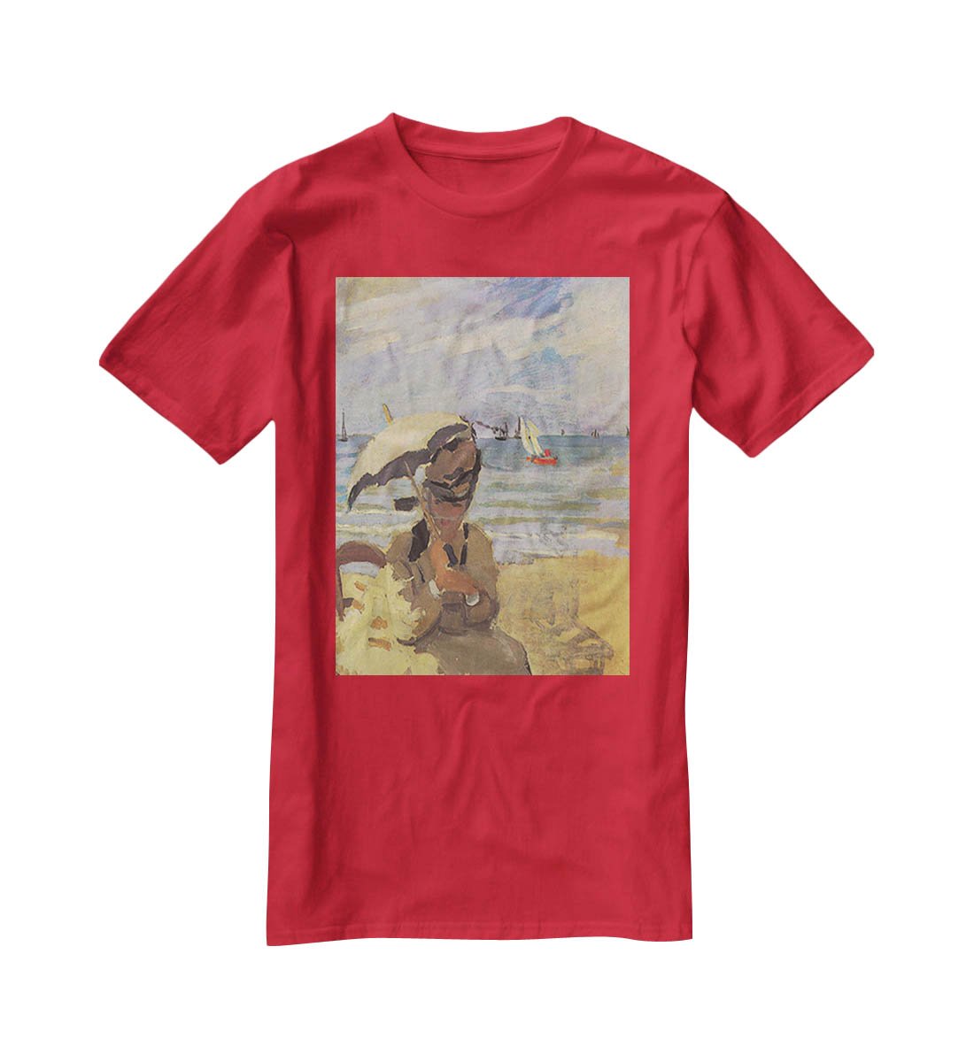Camille Monet on the beach at Trouville by Monet T-Shirt - Canvas Art Rocks - 4