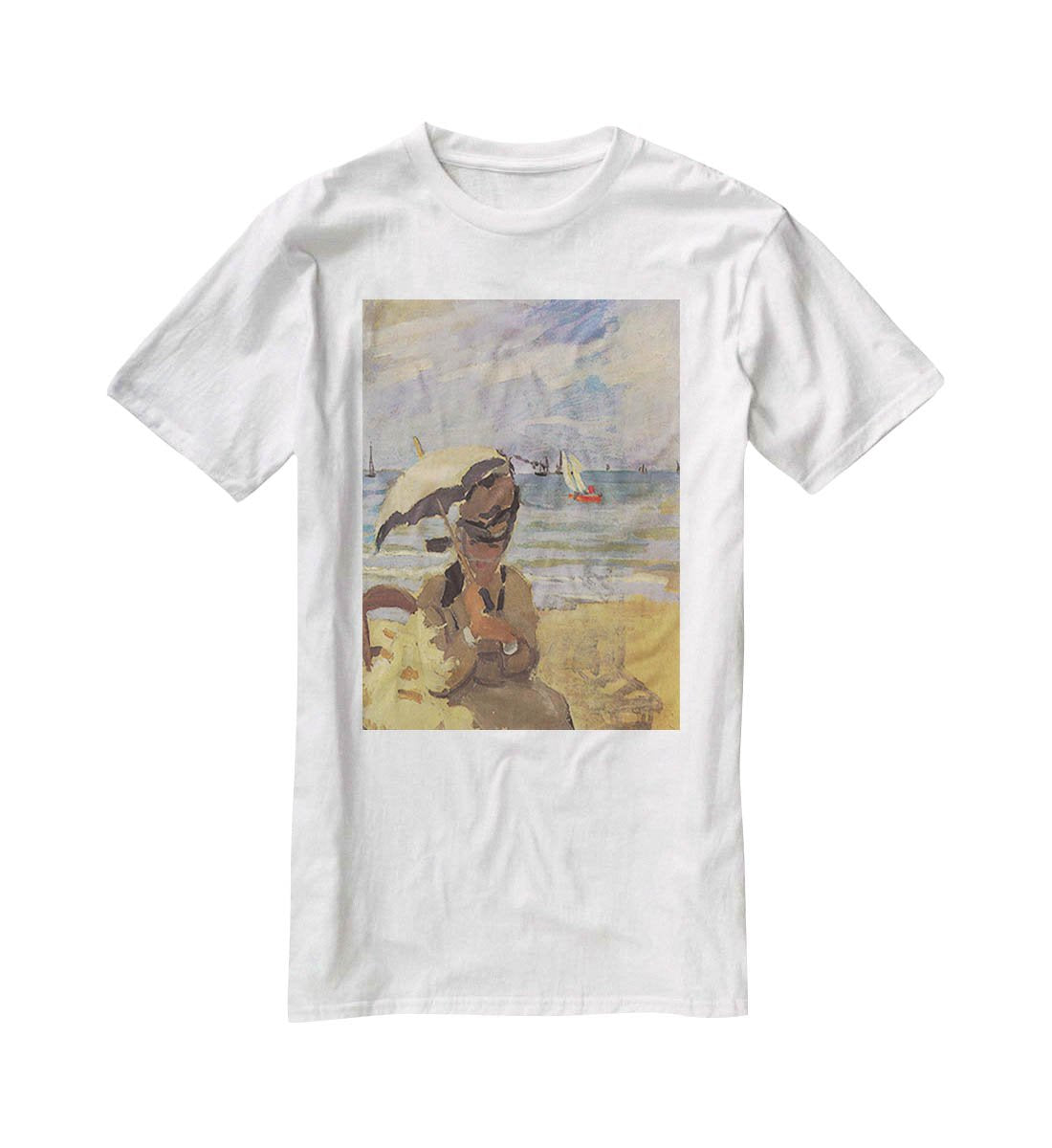 Camille Monet on the beach at Trouville by Monet T-Shirt - Canvas Art Rocks - 5