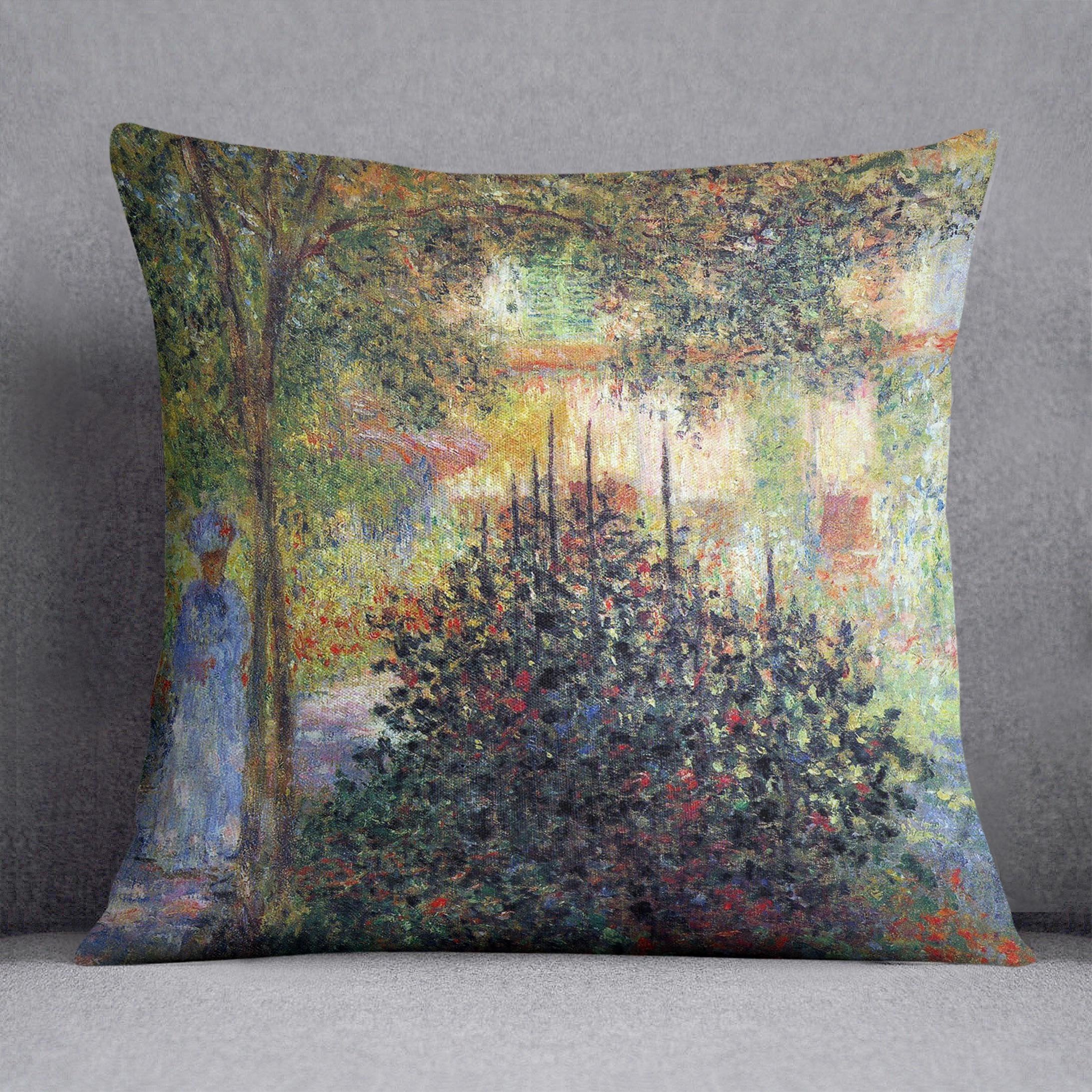 Camille in the garden of the house in Argenteuil by Monet Throw Pillow