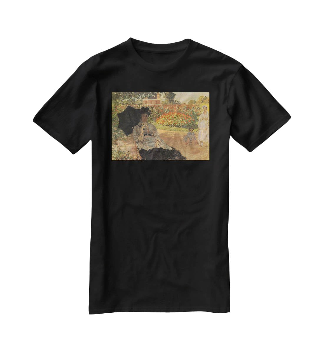 Camille in the garden with Jean and his nanny by Monet T-Shirt - Canvas Art Rocks - 1