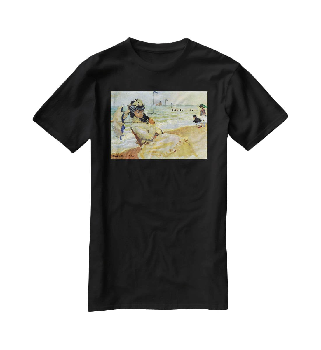 Camille on the beach at Trouville by Monet T-Shirt - Canvas Art Rocks - 1