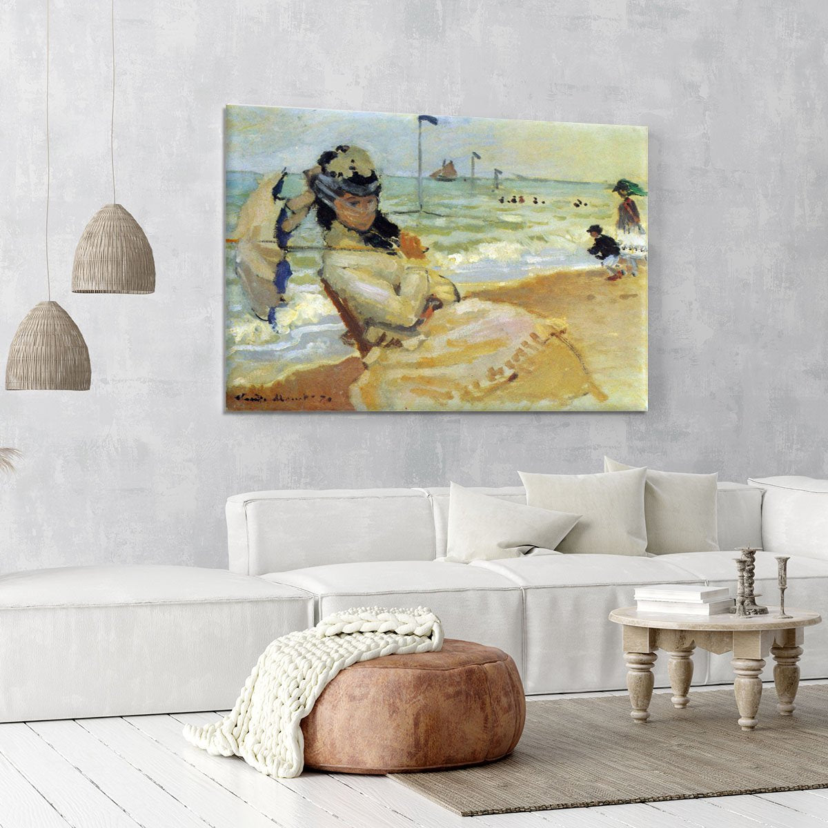 Camille on the beach at Trouville by Monet Canvas Print or Poster