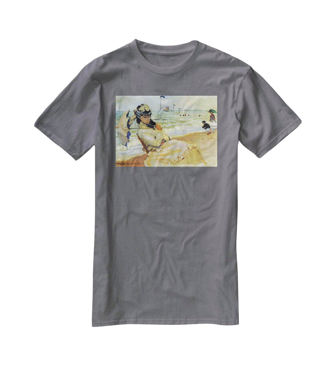 Camille on the beach at Trouville by Monet T-Shirt - Canvas Art Rocks - 3