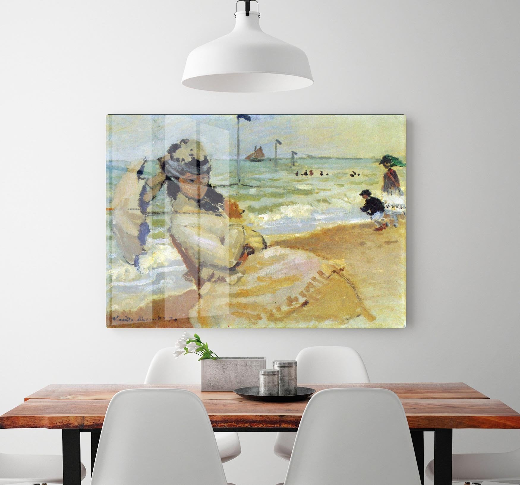 Camille on the beach at Trouville by Monet HD Metal Print