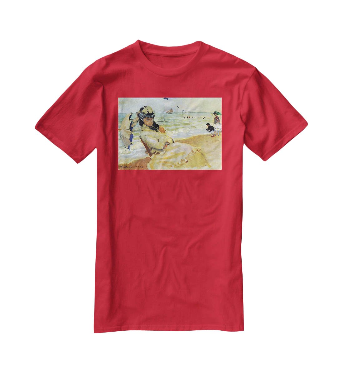 Camille on the beach at Trouville by Monet T-Shirt - Canvas Art Rocks - 4