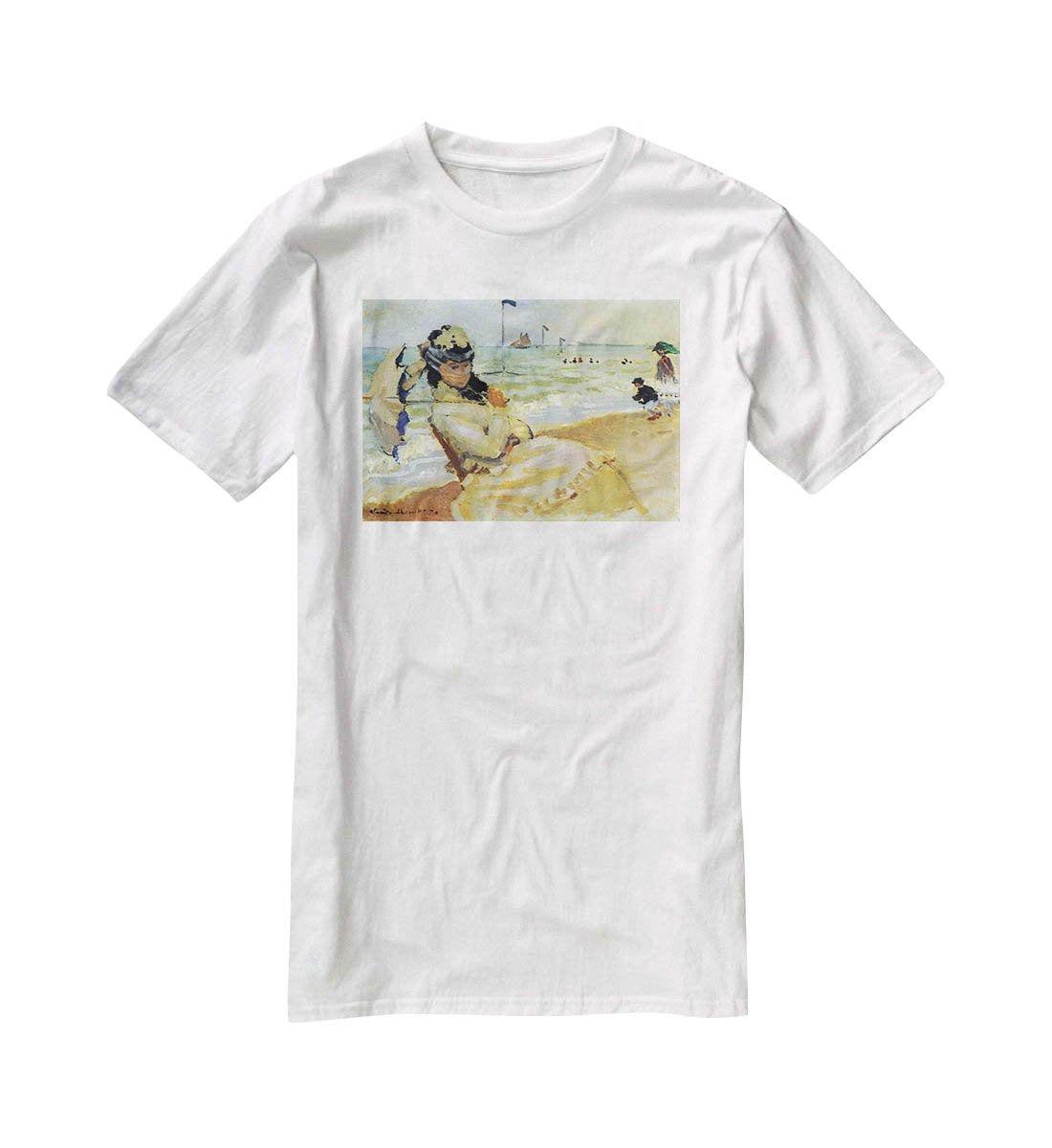 Camille on the beach at Trouville by Monet T-Shirt - Canvas Art Rocks - 5