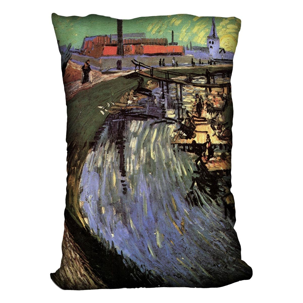 Canal with Women Washing by Van Gogh Throw Pillow