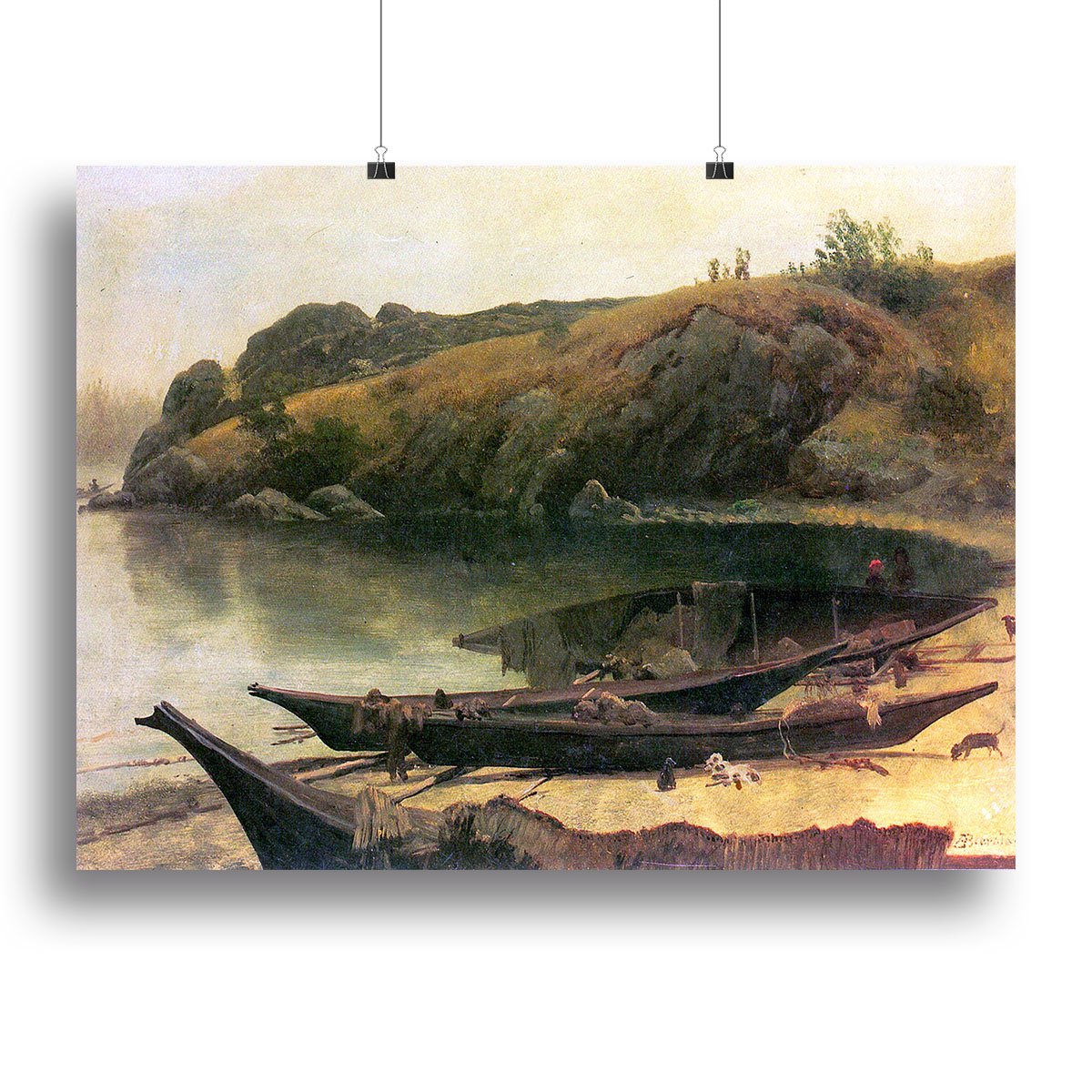 Canoes by Bierstadt Canvas Print or Poster
