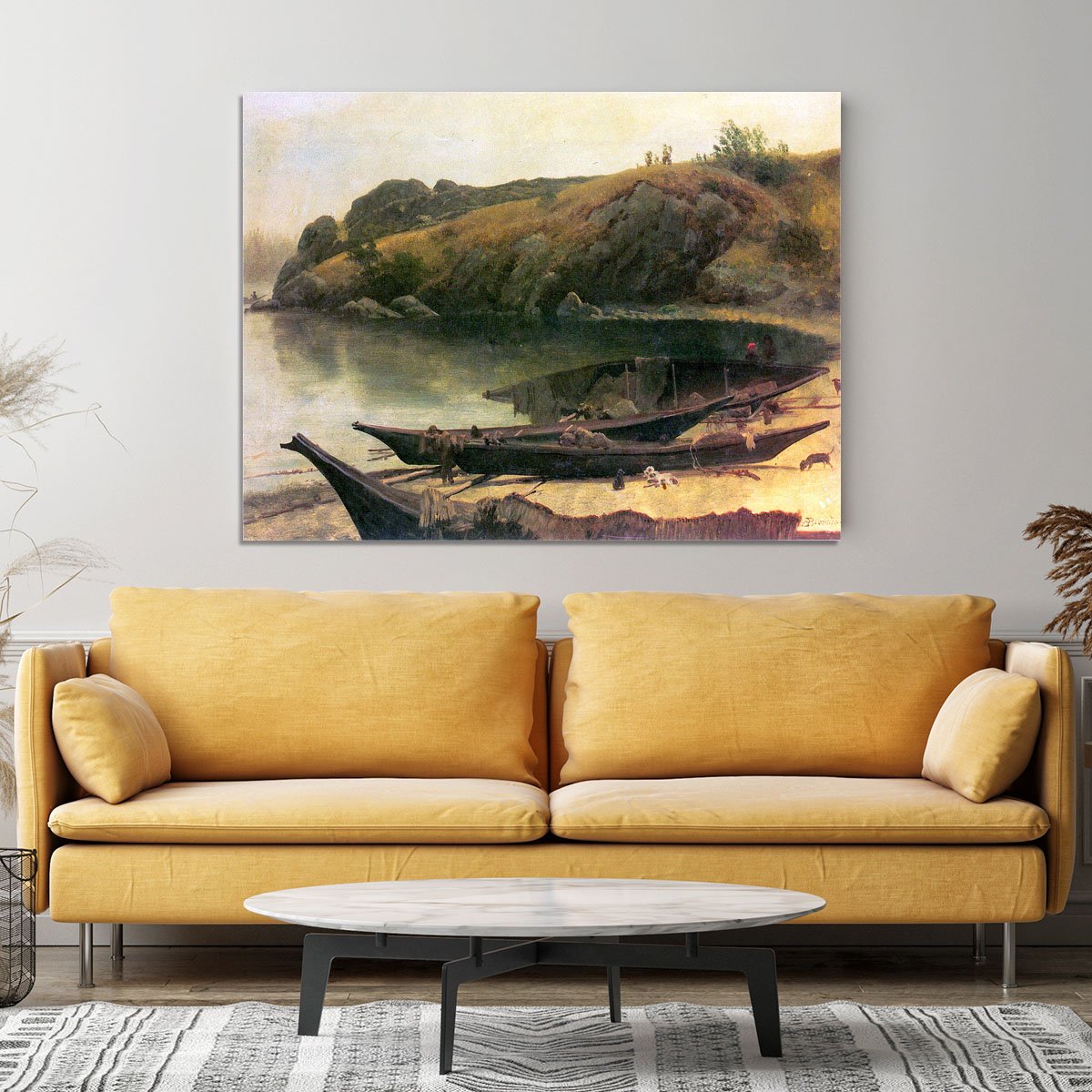 Canoes by Bierstadt Canvas Print or Poster