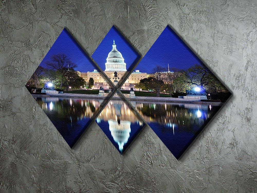 Capitol Hill Building at dusk with lake reflection 4 Square Multi Panel Canvas  - Canvas Art Rocks - 2