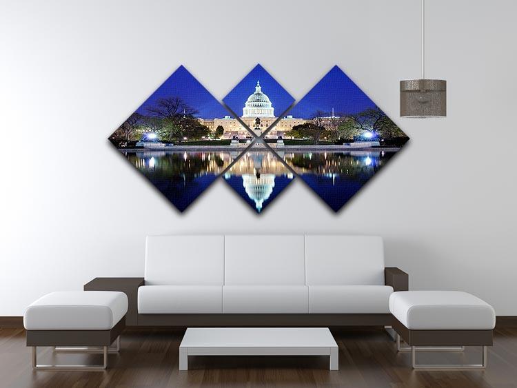 Capitol Hill Building at dusk with lake reflection 4 Square Multi Panel Canvas  - Canvas Art Rocks - 3