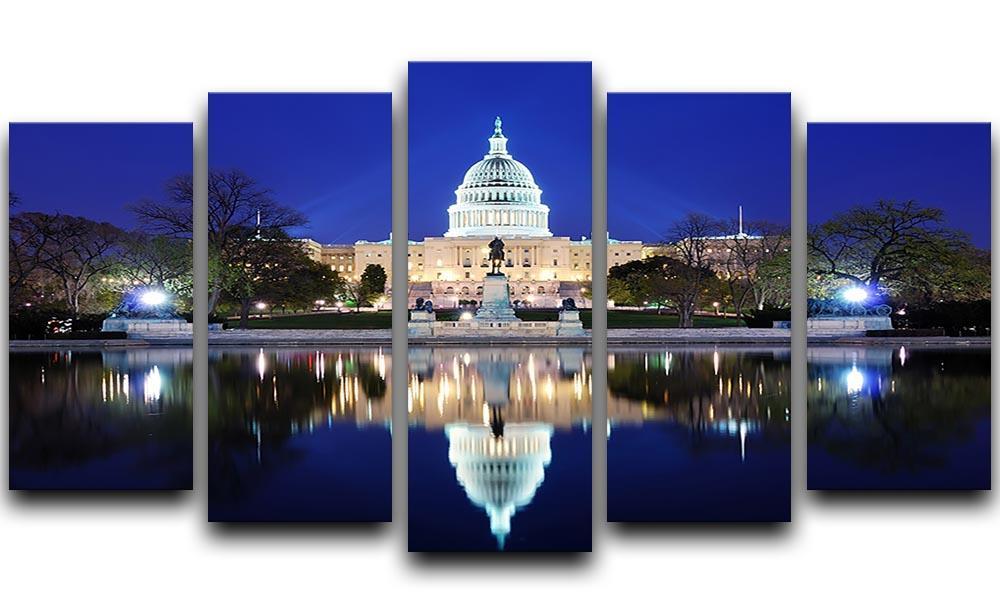 Capitol Hill Building at dusk with lake reflection 5 Split Panel Canvas  - Canvas Art Rocks - 1
