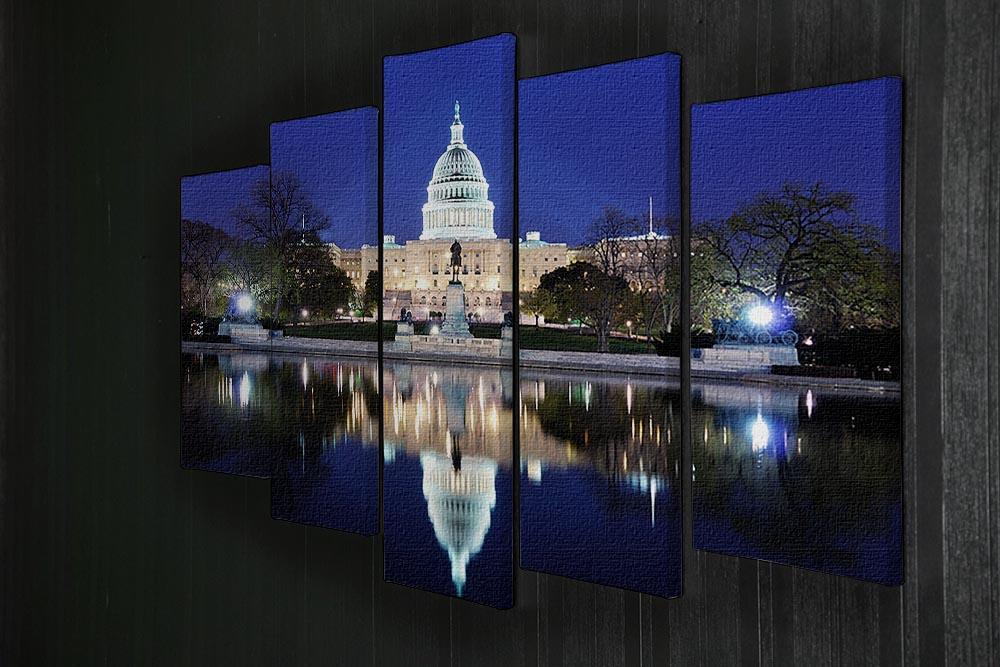 Capitol Hill Building at dusk with lake reflection 5 Split Panel Canvas  - Canvas Art Rocks - 2
