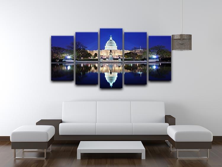 Capitol Hill Building at dusk with lake reflection 5 Split Panel Canvas  - Canvas Art Rocks - 3