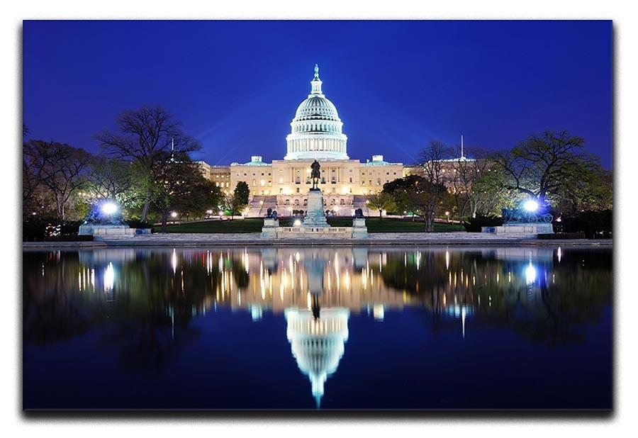 Capitol Hill Building at dusk with lake reflection Canvas Print or Poster  - Canvas Art Rocks - 1