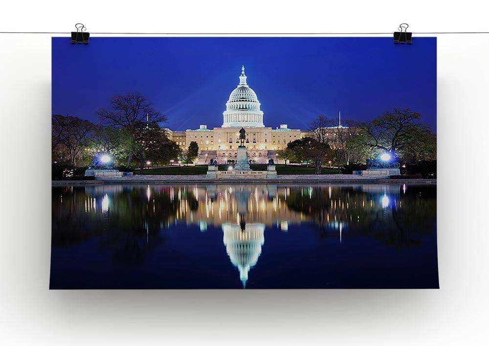 Capitol Hill Building at dusk with lake reflection Canvas Print or Poster - Canvas Art Rocks - 2