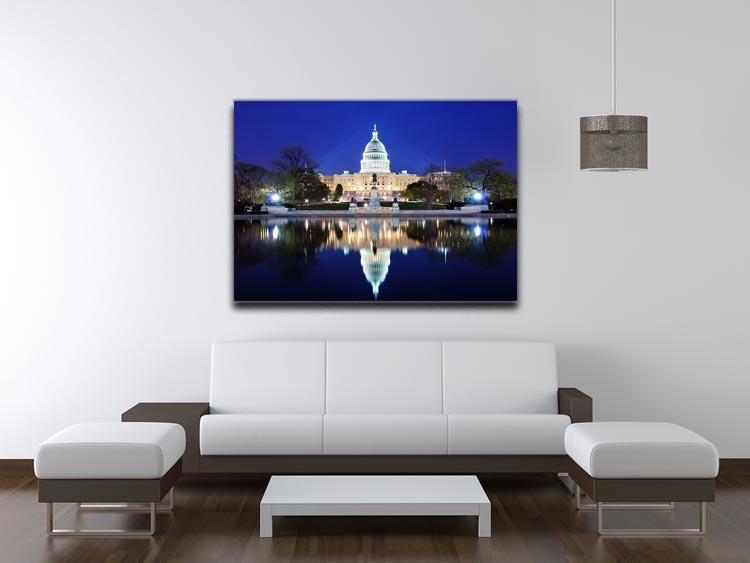 Capitol Hill Building at dusk with lake reflection Canvas Print or Poster - Canvas Art Rocks - 4