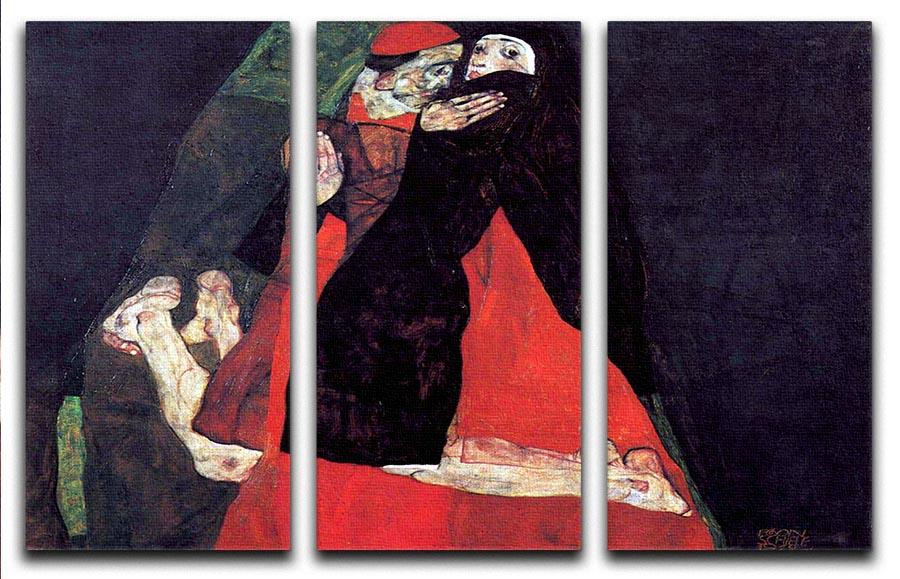 Cardinal and Nun or The caress by Egon Schiele 3 Split Panel Canvas Print - Canvas Art Rocks - 1