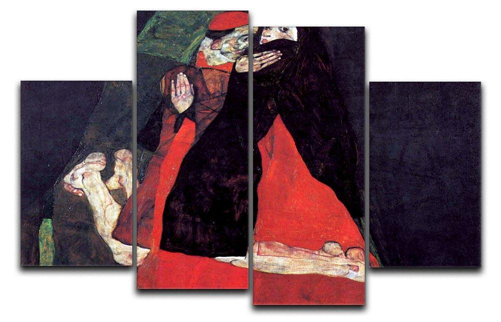 Cardinal and Nun or The caress by Egon Schiele 4 Split Panel Canvas - Canvas Art Rocks - 1
