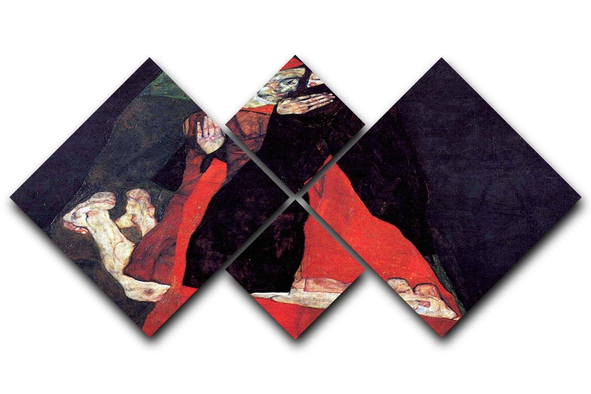 Cardinal and Nun or The caress by Egon Schiele 4 Square Multi Panel Canvas - Canvas Art Rocks - 1