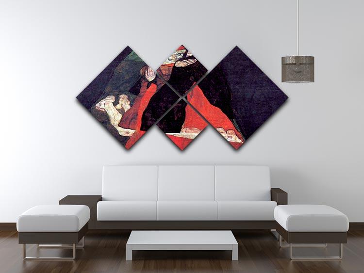 Cardinal and Nun or The caress by Egon Schiele 4 Square Multi Panel Canvas - Canvas Art Rocks - 3