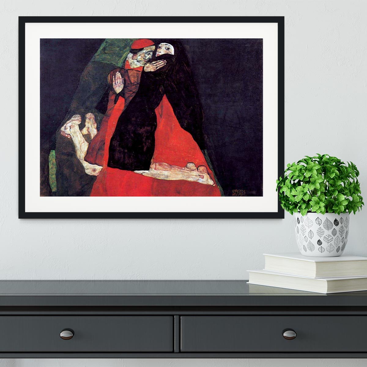 Cardinal and Nun or The caress by Egon Schiele Framed Print - Canvas Art Rocks - 1