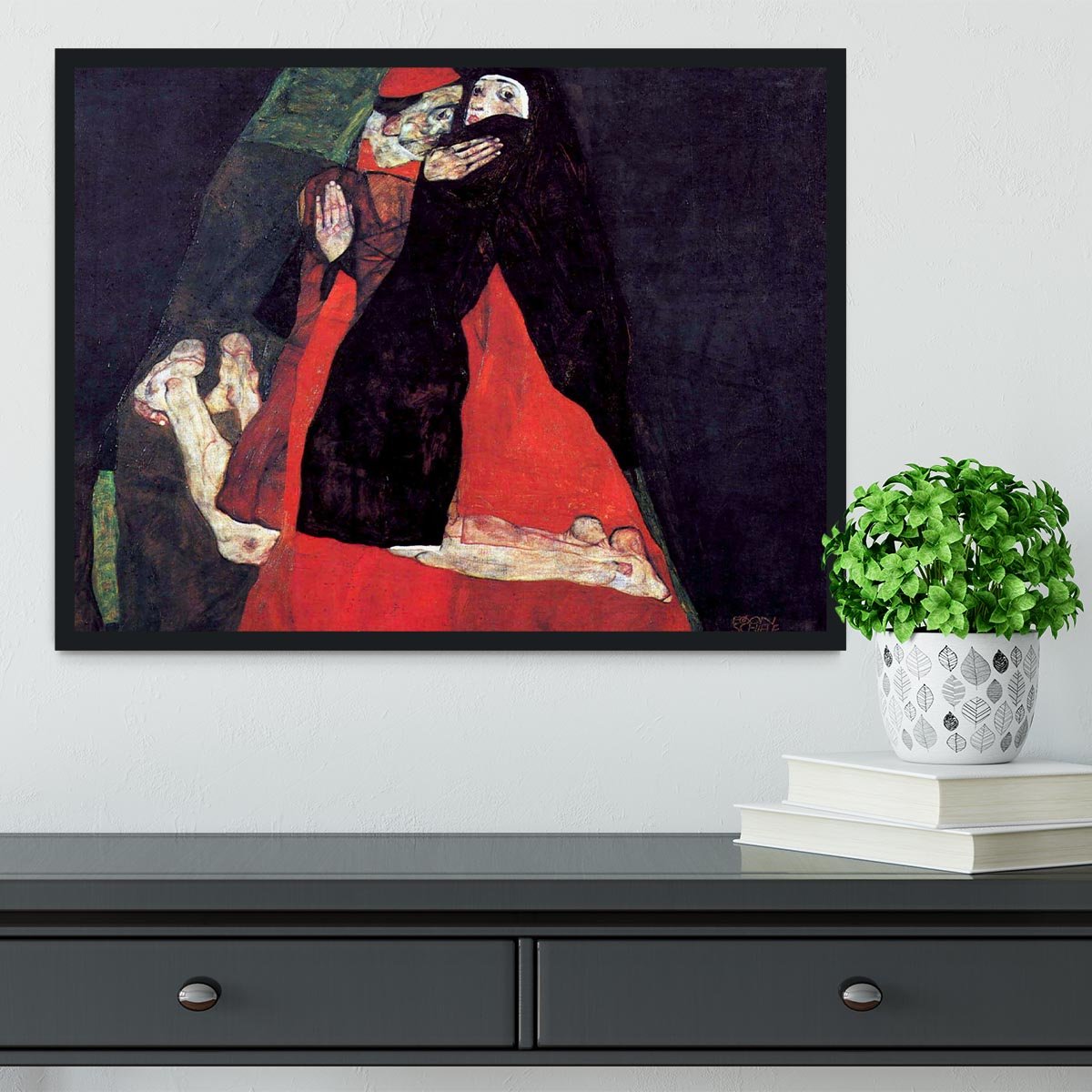 Cardinal and Nun or The caress by Egon Schiele Framed Print - Canvas Art Rocks - 2