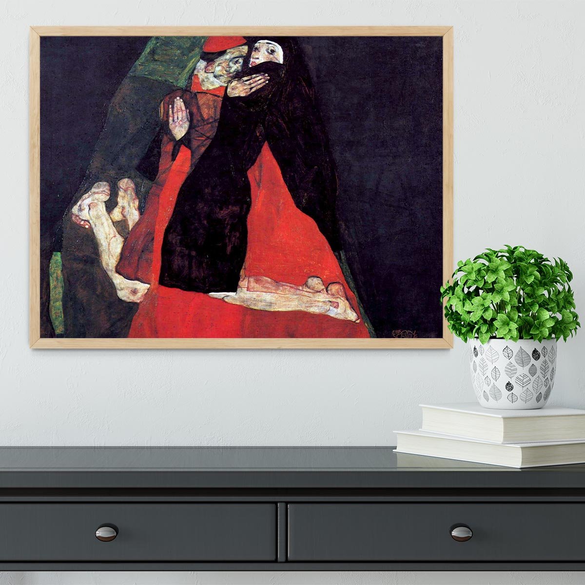 Cardinal and Nun or The caress by Egon Schiele Framed Print - Canvas Art Rocks - 4