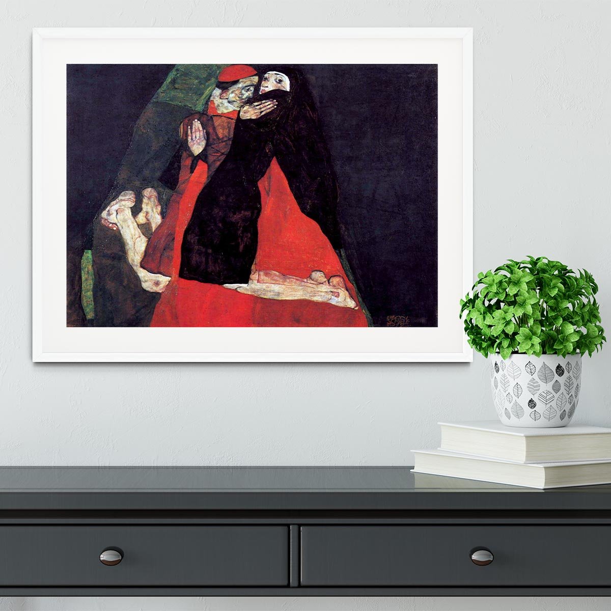 Cardinal and Nun or The caress by Egon Schiele Framed Print - Canvas Art Rocks - 5